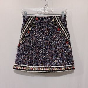 ZARA Tweed Multicolored Boucle Skirt With Tassel Detail Women Size XS